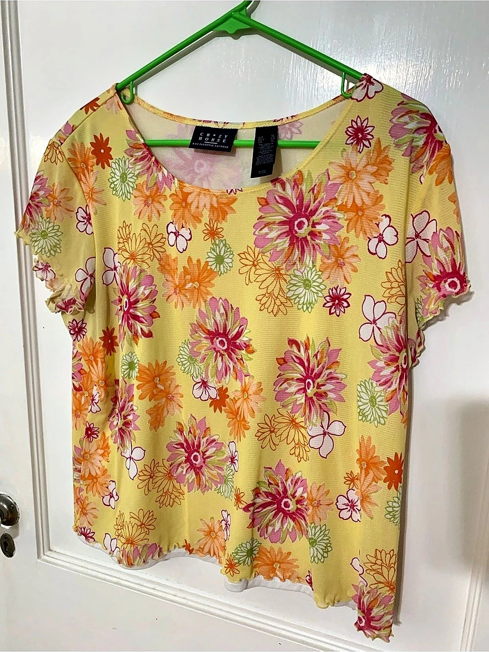 Crazy Horse Floral Blouse in Yellow & Pink Size XL